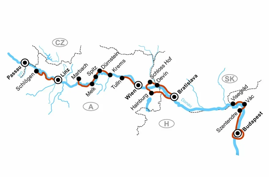 Radkreuzfahrt Passau-Budapest-Passau für 1 (7 Nächte)