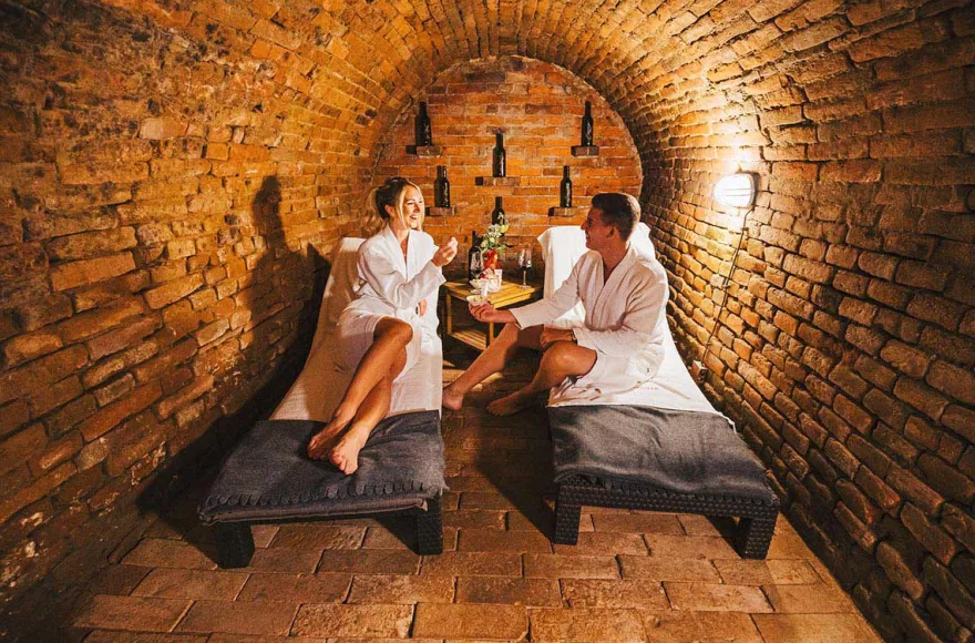 Urlaub mit Freunden im Weinfass mit Wellness Grub an der March